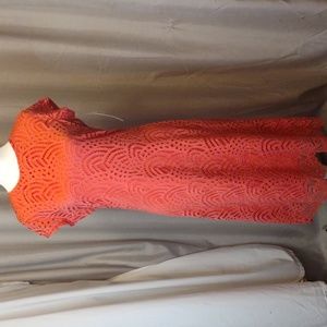 Sharagano lace overlay midi dress